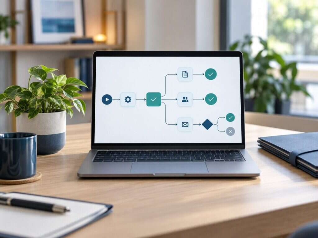 Laptop showing an automation workflow diagram
